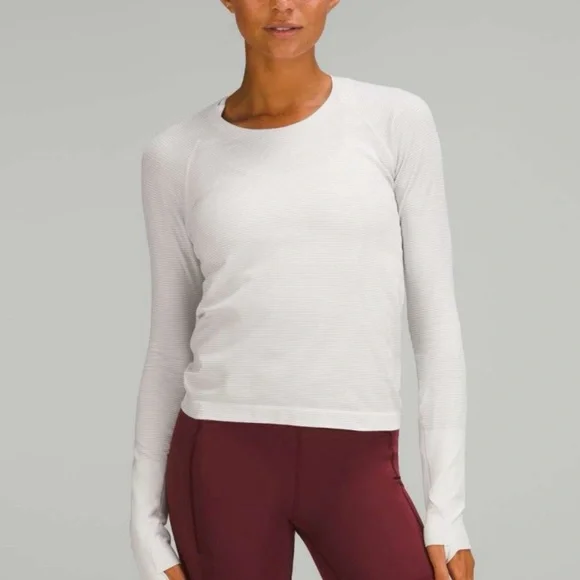 Lululemon Swiftly Tech White Long Sleeve Waist Length Shirt Top (size 12) - Picture 10 of 10